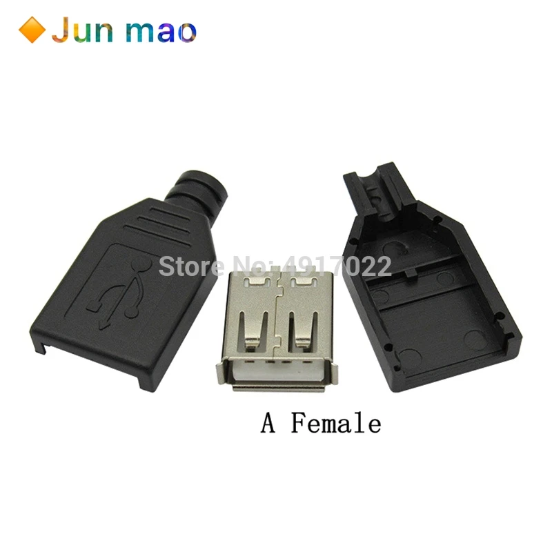 

10 шт., 4-контактный разъем USB 2,0 типа A, с черной пластиковой крышкой, припой типа «сделай сам», сварочный провод