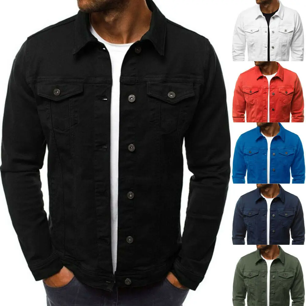 

Hirigin New MENS Denim Coats Large Size Jean Jacket Classic Western Style Street Club Trucker Solid Denim Jacket Coat Outwear