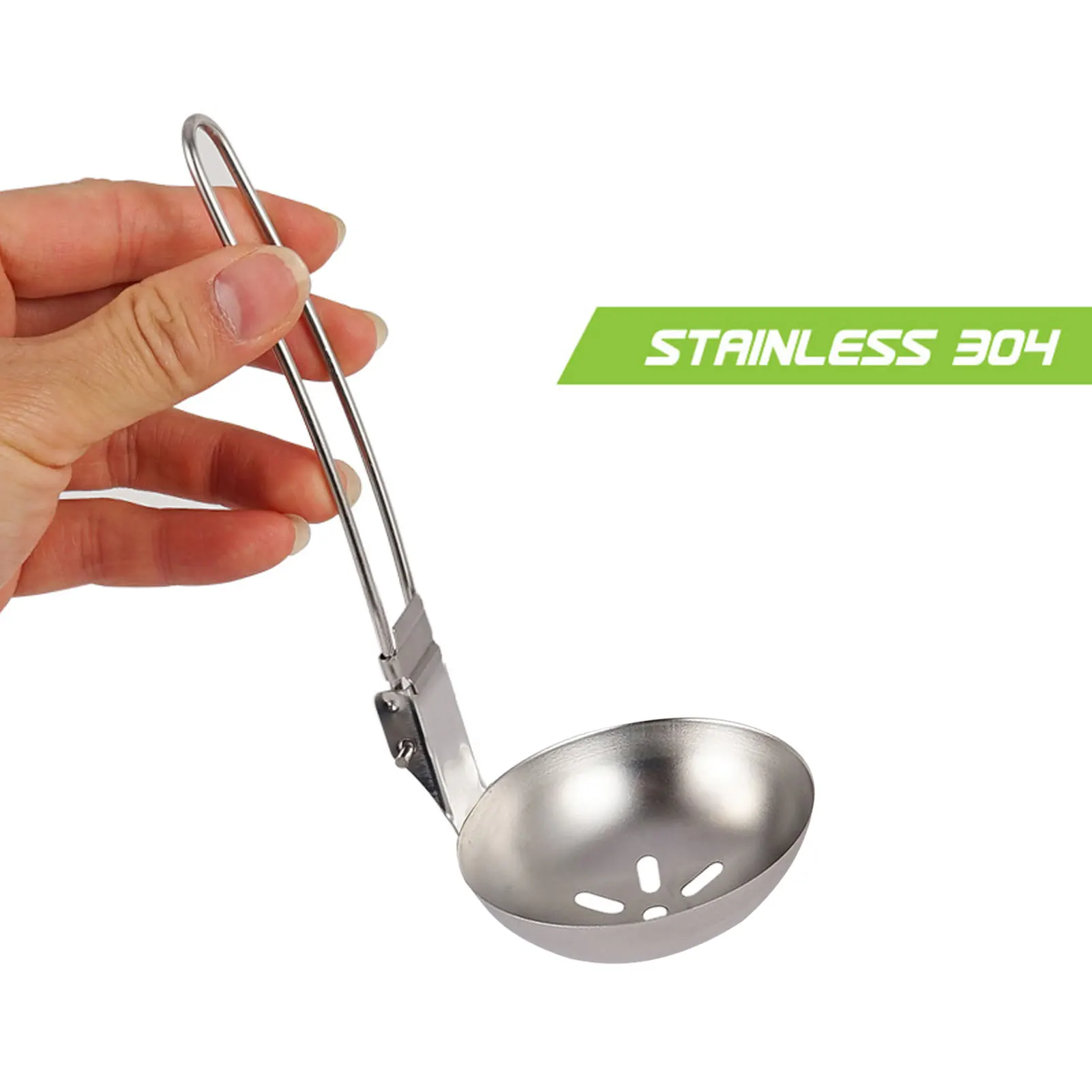 Outdoor Foldable Spoon Picnic Camping Stainless Steel Dinnerware Cooking Tableware Soup Ladle Slotted With Folding Handle | Спорт и
