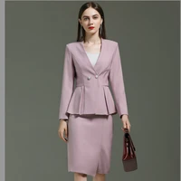 purple ruffled formal dress dress business dress formal dress suit jacket and skirt suit womens office wear 2 piece set