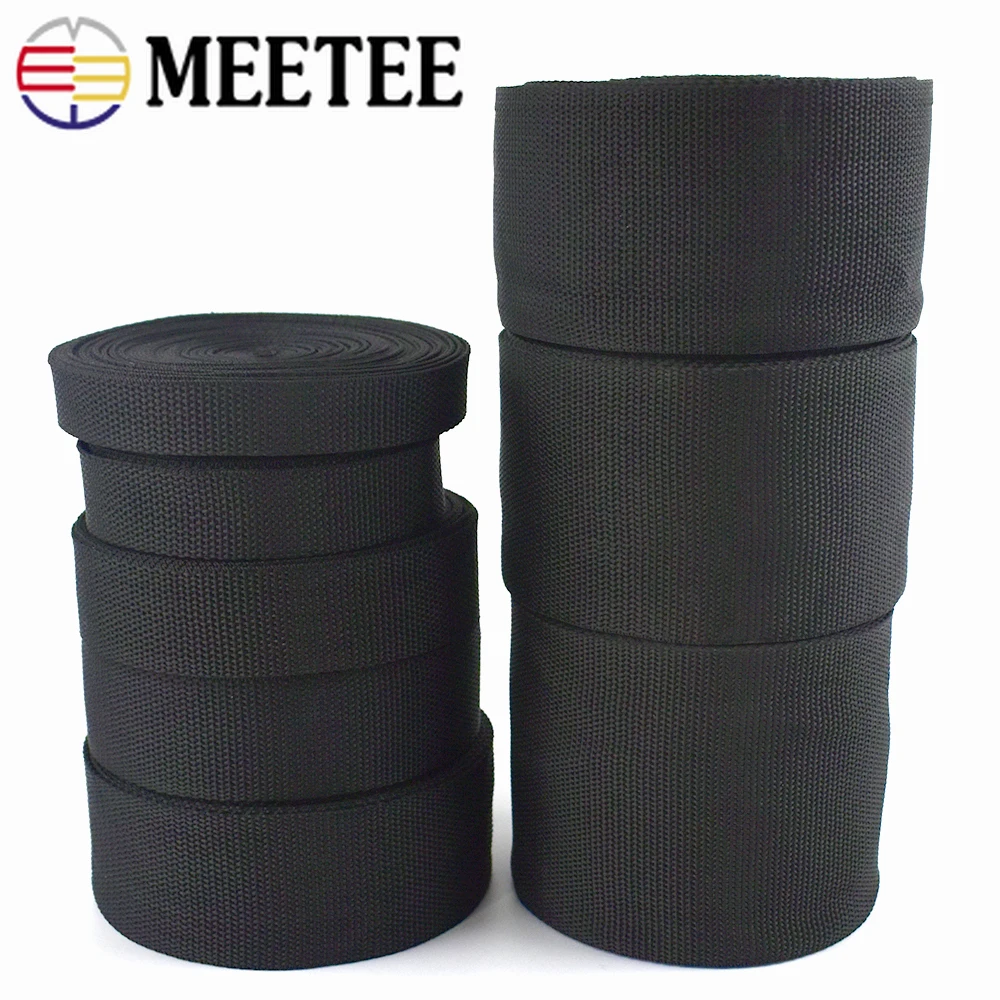 

Meetee 10meters 2-10cm Black Polyester Webbing Band Backpack Strap Pet Collar Tape Belt DIY Outdoor Bag Garment Sewing Accessory