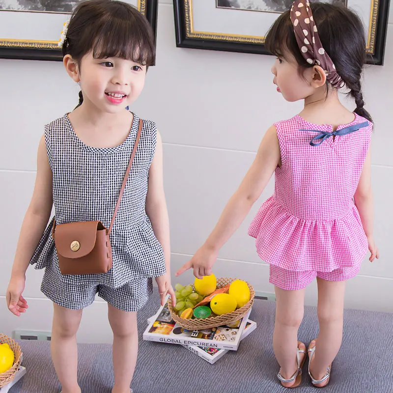 Комплекты детской одежды для девочек Новая летняя футболка без рукавов + шорты в