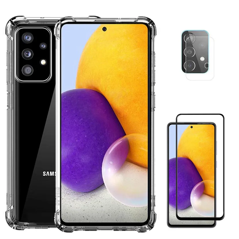 

Silicone Cases For Samsung a72 5G Case+Glass For Galaxy a72 a52 4G Shockproof Back Cover On Samsung Galaxy a72 a-72 Phone Case