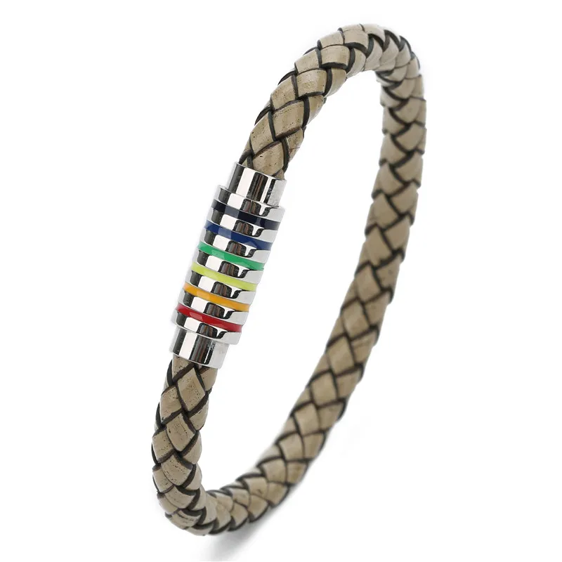 Мужской/женский кожаный браслет на запястье Радужный Браслет из нержавеющей