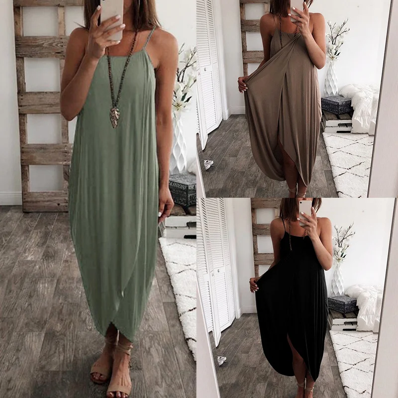 

Wrapped Ruched Irregular Hem Dresses Straps Solid Sukienka Square Neck Baggy Dress Fashion Beach Women Drape Dress Plus Size 3xl