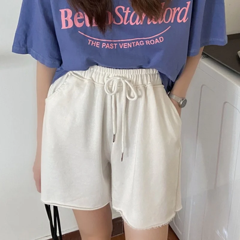 

High Waist Five Point Shorts Women Ladies Lace Uo Straight Leg Pants