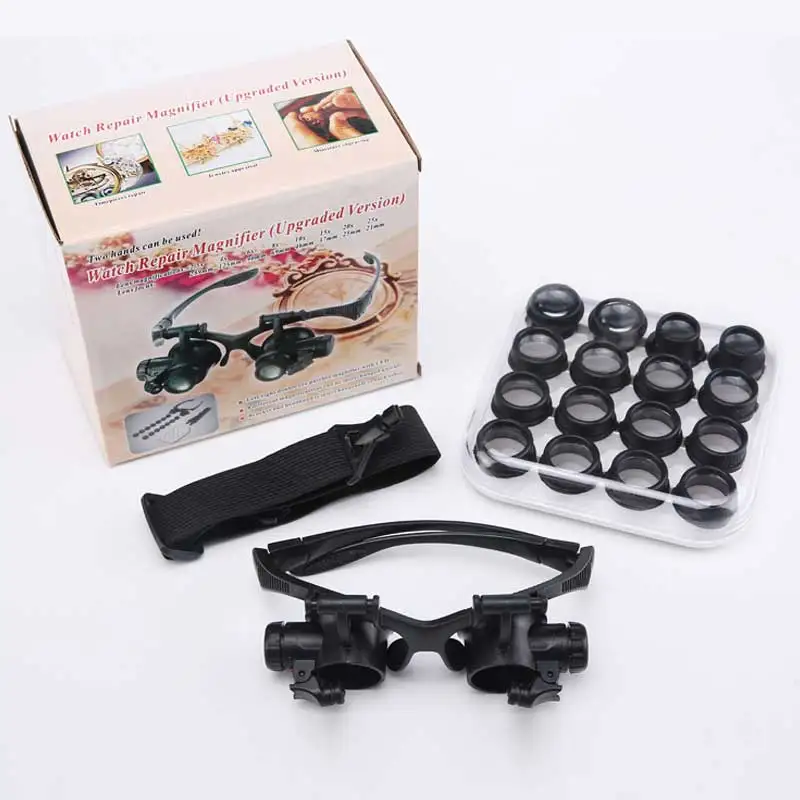 

2.5X 4X 6X 8X 10X 15X 20X 25X Multi-Power Double LED Lights Magnifier Eye Glasses Watch Repair Loupe Jeweler Magnifying Glass