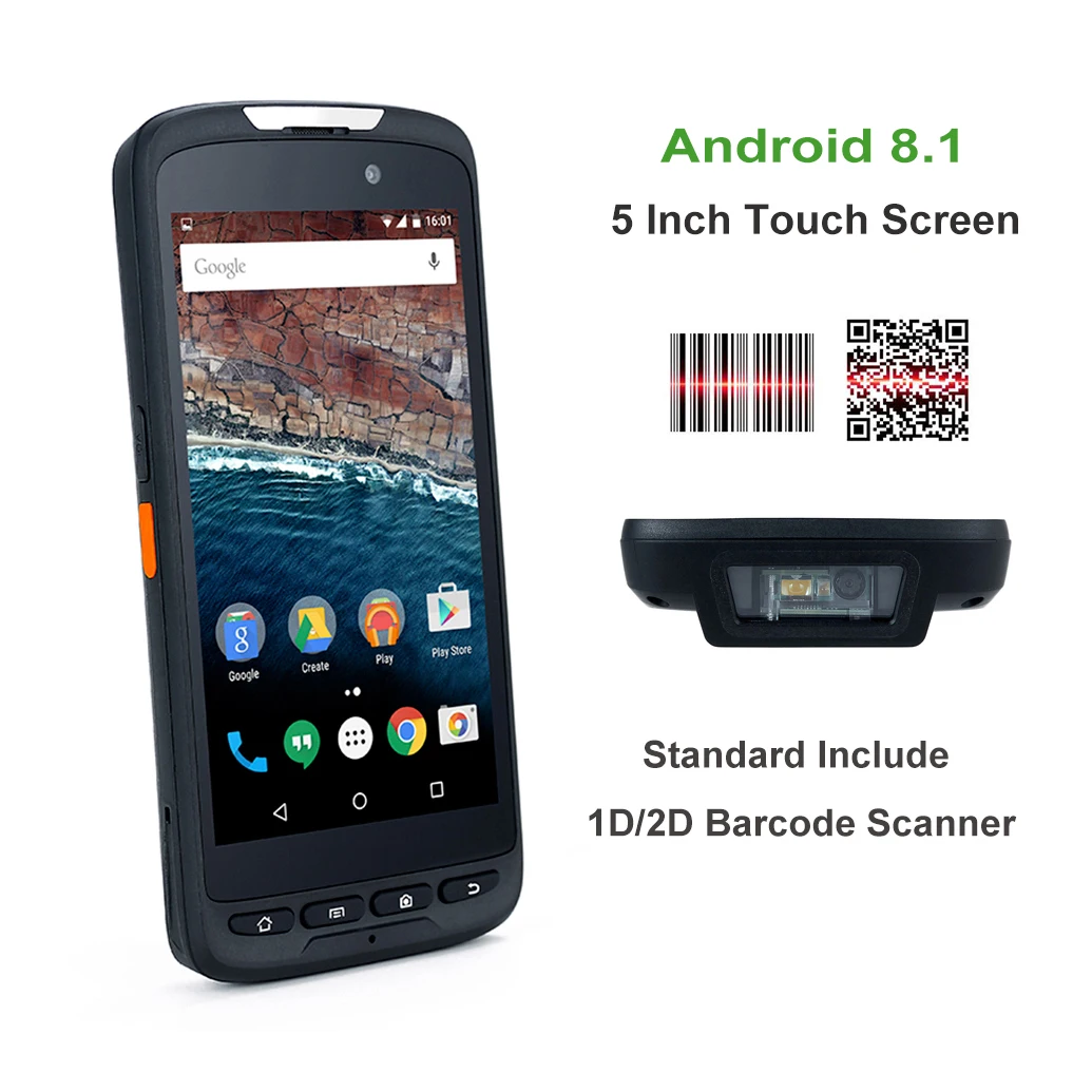 Недорогой прочный 5-дюймовый ручной сканер штрих-кодов T52 на базе Android 8 1 2 ГБ + 16 PDAs