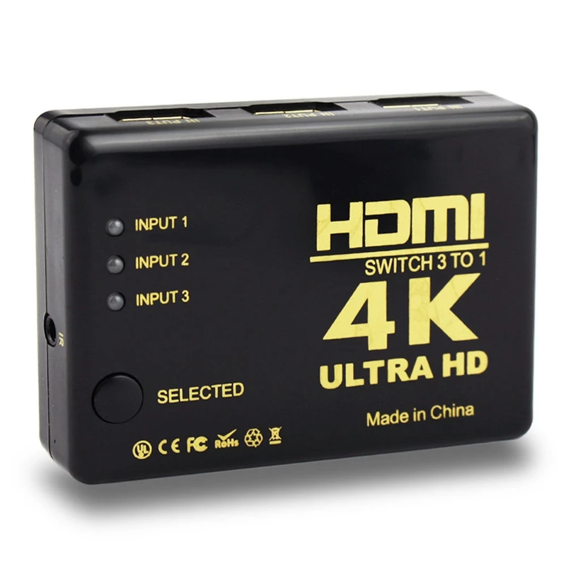 Ultra HD 4K x 2K HDMI Switch 3x1 3 Port Switcher Selector 3D 1080p w/ IR Remote |