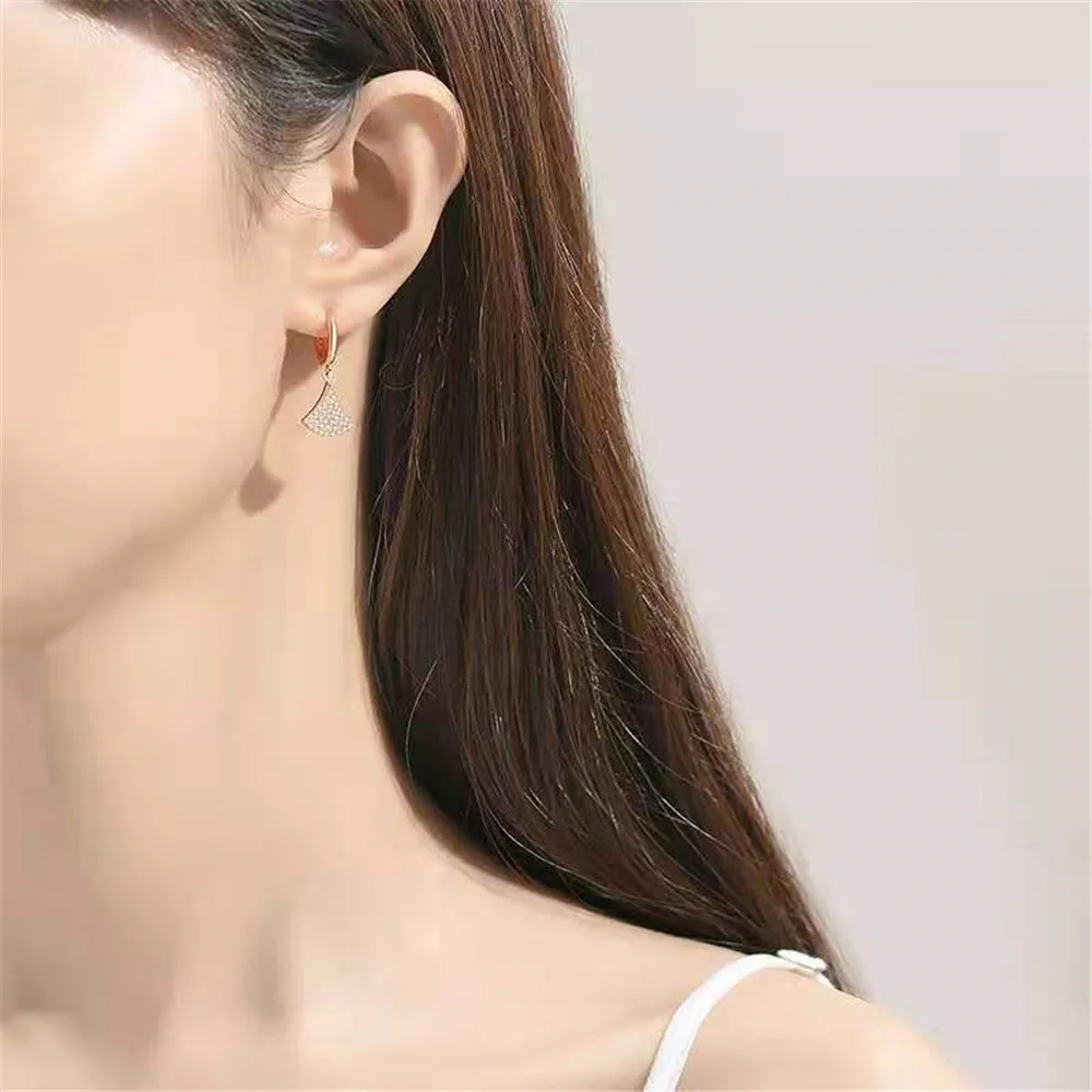 

YKNRBPH Women's S925 sterling Diamond Earrings Female Elegant Fan-shaped Zircon Rose Buckle Fine jewel Drop Earring