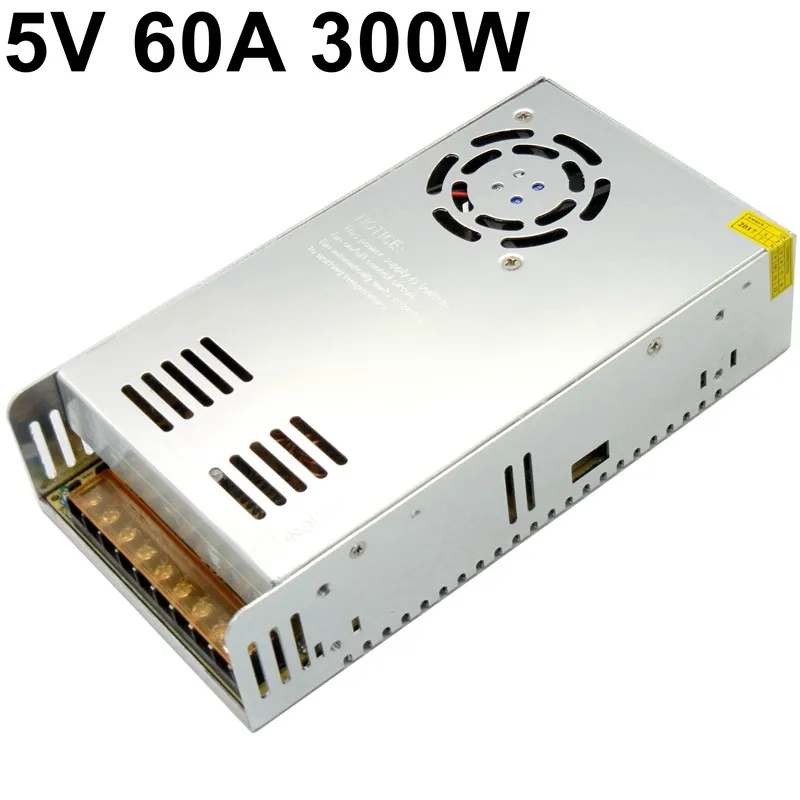 5V 60A 300W Регулируемый импульсный источник питания 110V 220V AC в DC 5V Трансформатор SMPS адаптер для светодиодный дисплей освещение полосы