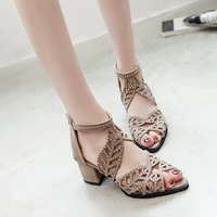 fashion womens sandals sexy hollow rhinestone fish mouth sandals thick heels high heels roman shoes size 35 41