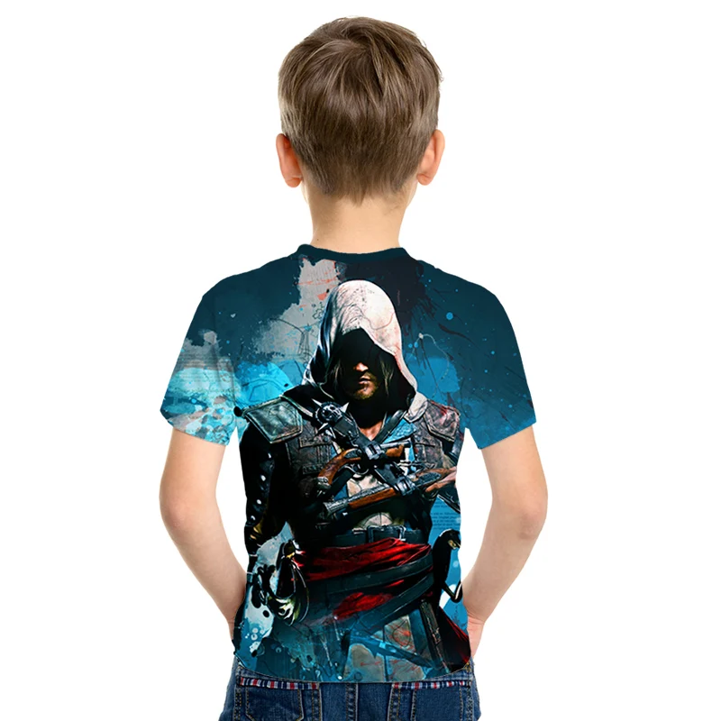 Летние детские футболки топы с 3d принтом assassins creed, повседневные Мальчики Девочки футболки, костюм Харадзюку хип-хоп Уличная одежда, футболки с аниме