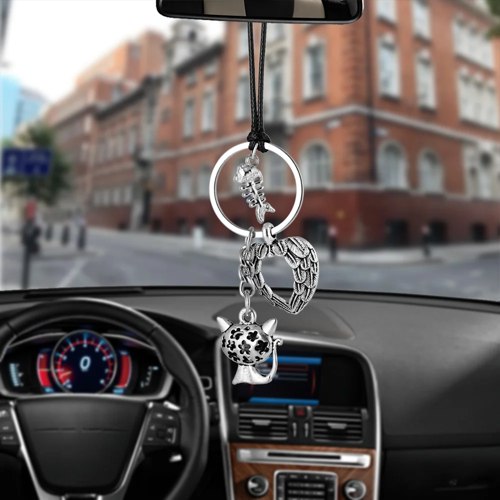 

DIY Cat Heart Fish Charm Car Pendant Hanging Ornaments Lucky Friend Gifts Automobiles Rearview Mirror Decoration Car Accessories