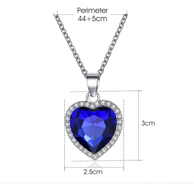 

Big Crystal Heart Pendant Necklace for Women Collar Titanic Heart Of Ocean Blue Heart Love Forever Jewelry