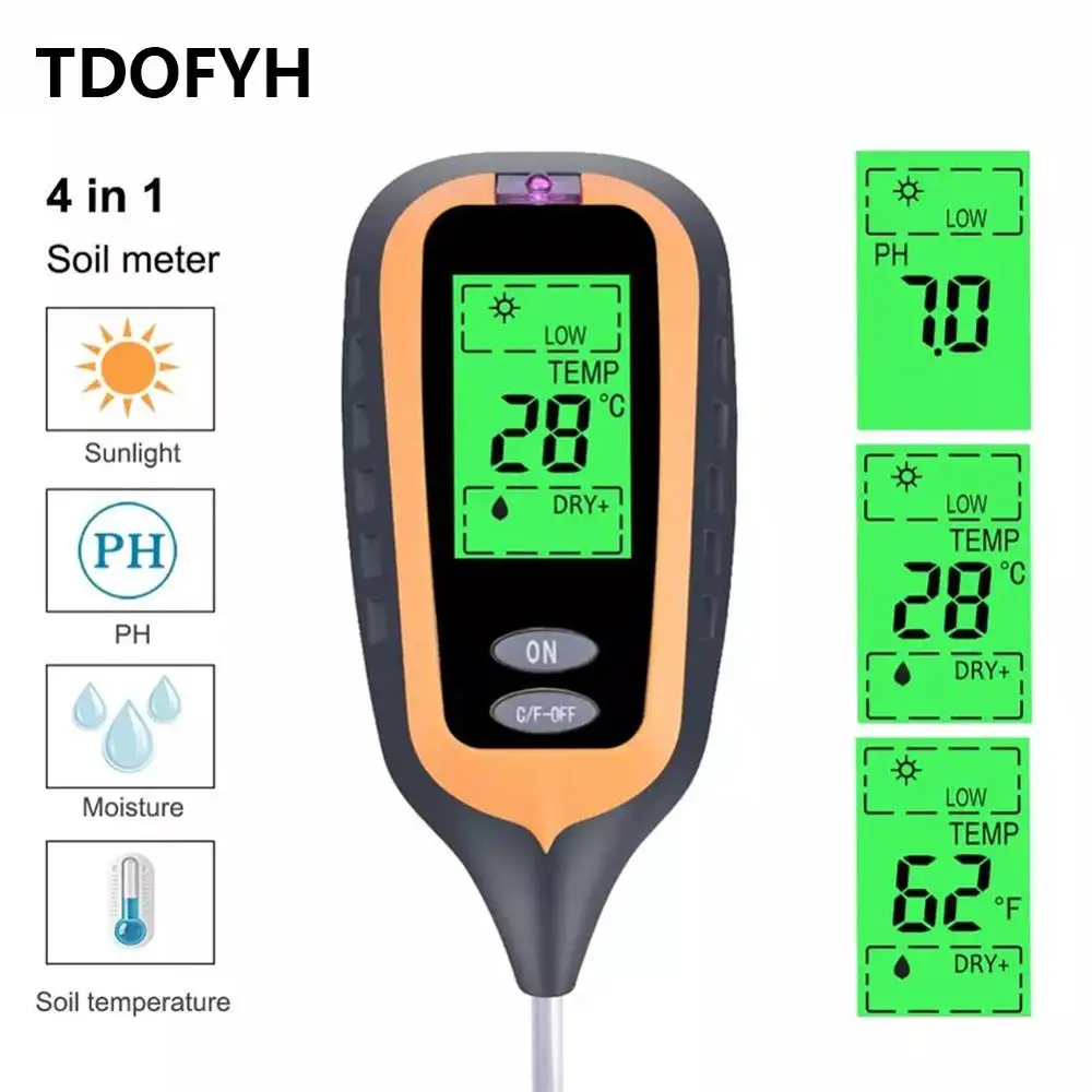 TDOFYH новый 4 в 1 цифровой измеритель влажности почвы PH температуры солнечного