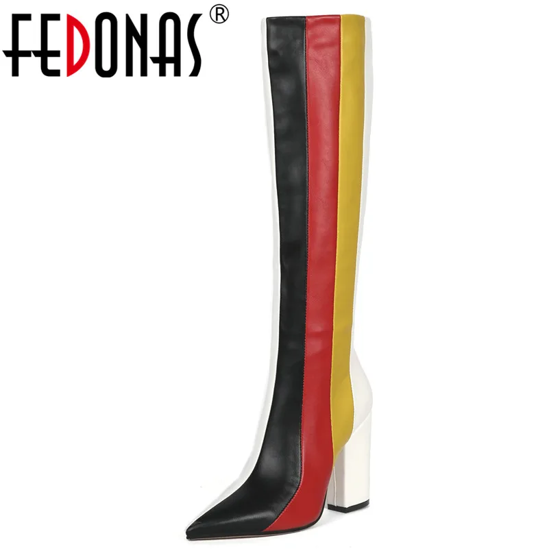 Женские сапоги для верховой езды FEDONAS, теплые ботфорты составного кроя из искусственной кожи, больших размеров, на зиму