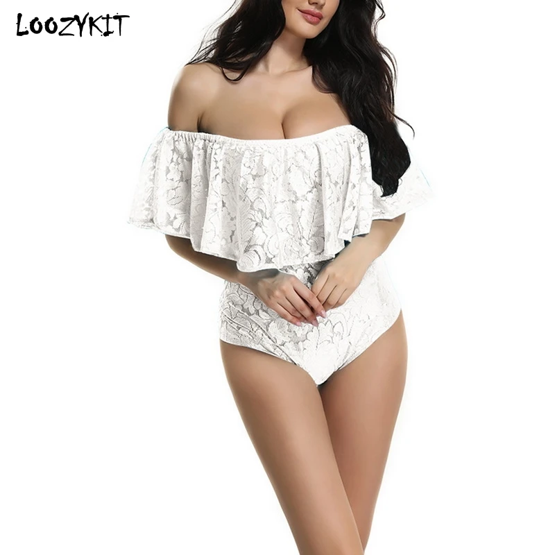 LOOZYKIT летний женский комбинезон Драпированный с рюшами короткий рукав белый боди