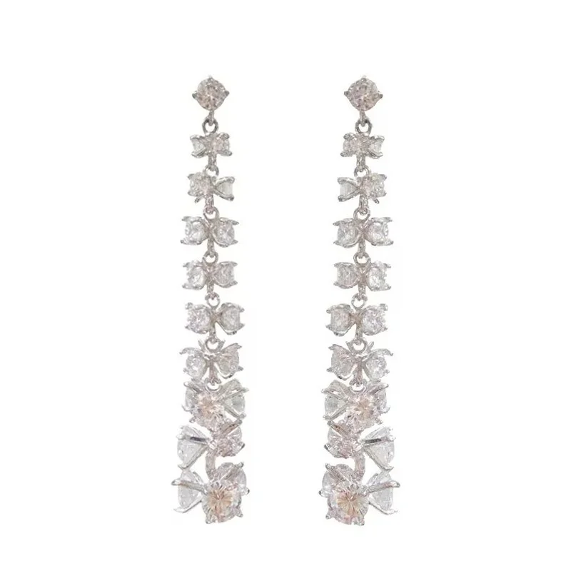 

Luxury Ultra Flash Zircon Long Drop Pendant Earrings Dinner Wedding Bride Pendant Trendy Earrings