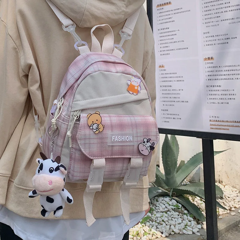 

Модный женский маленький клетчатый мини-рюкзак, женские нейлоновые сумки, школьные сумки для девочек-подростков, сумка на плечо, дорожная с...