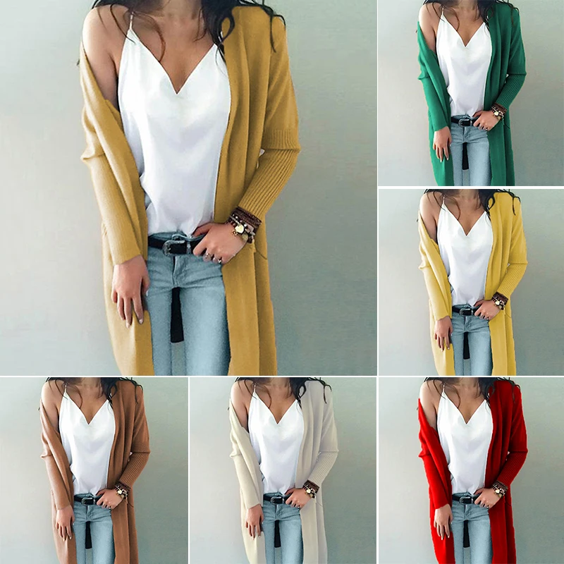 Autumn Women's Winter Jacket Knitted Outerwears Long Sleeve V-Neck Pockets Coats Casual Elegant Cardigans Fashion Open Stitch |