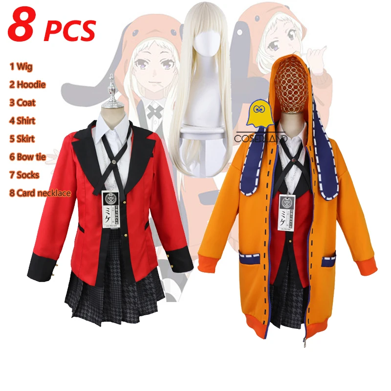 

8 PCS Runa Yomotsuki Cosplay Costume Anime Kakegurui Hoodie School Girl JK Uniform Kirari Jabami Yumeko Halloween Outfit Women