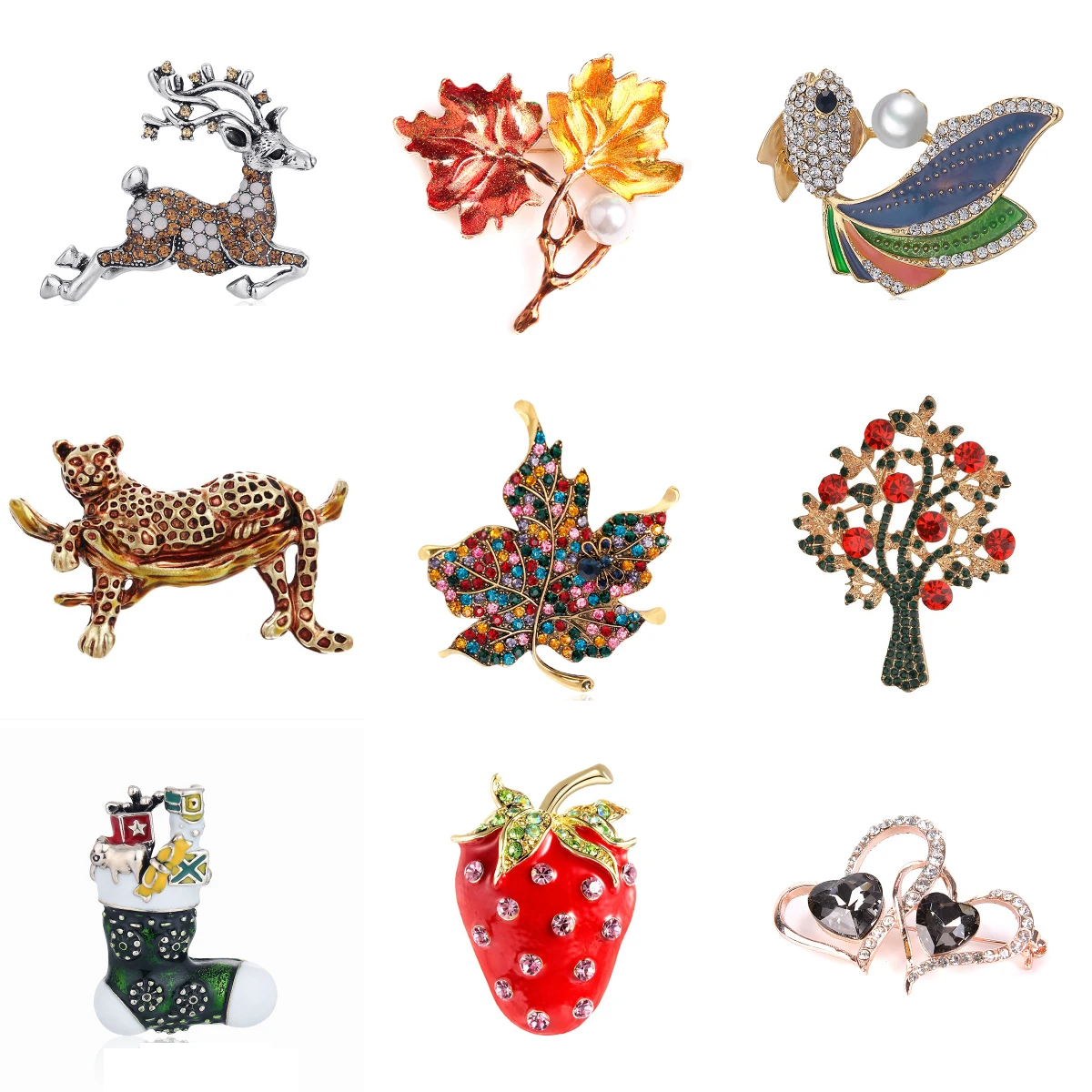 Женская/Мужская брошь с эмалью красная в форме клубники оленя тигра кленового