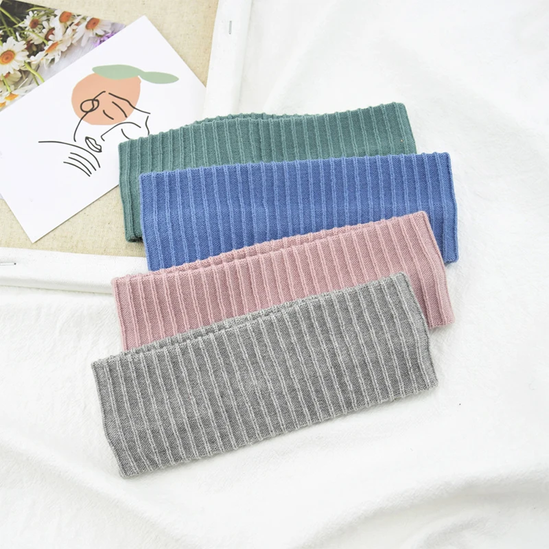 

Korean Style Head Wrap Wide Elastic Hair Bands Solid Color Winter Warm Headband Ribbed Knitted Headbands For Women Girls