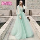 Очаровательное Тюлевое пляжное свадебное платье в стиле бохо А-силуэт с V-образным вырезом длинными пышными рукавами длиной до пола Элегантное свадебное платье на заказ