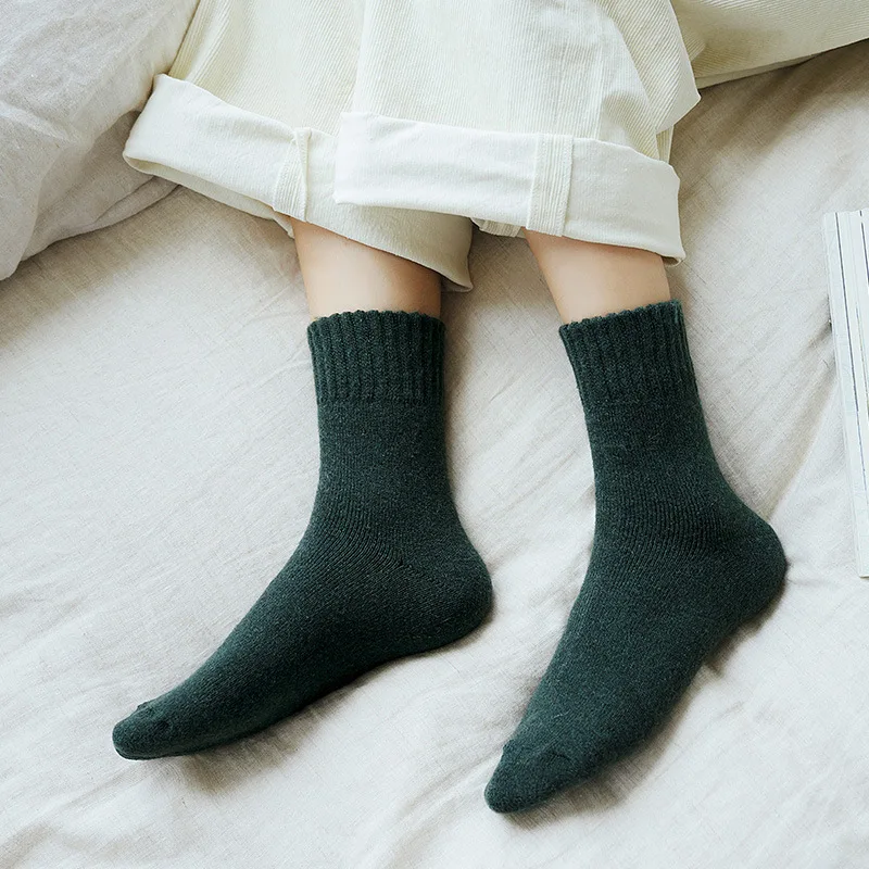 1 пара зимние однотонные утепленные махровые носки женские в стиле Харадзюку