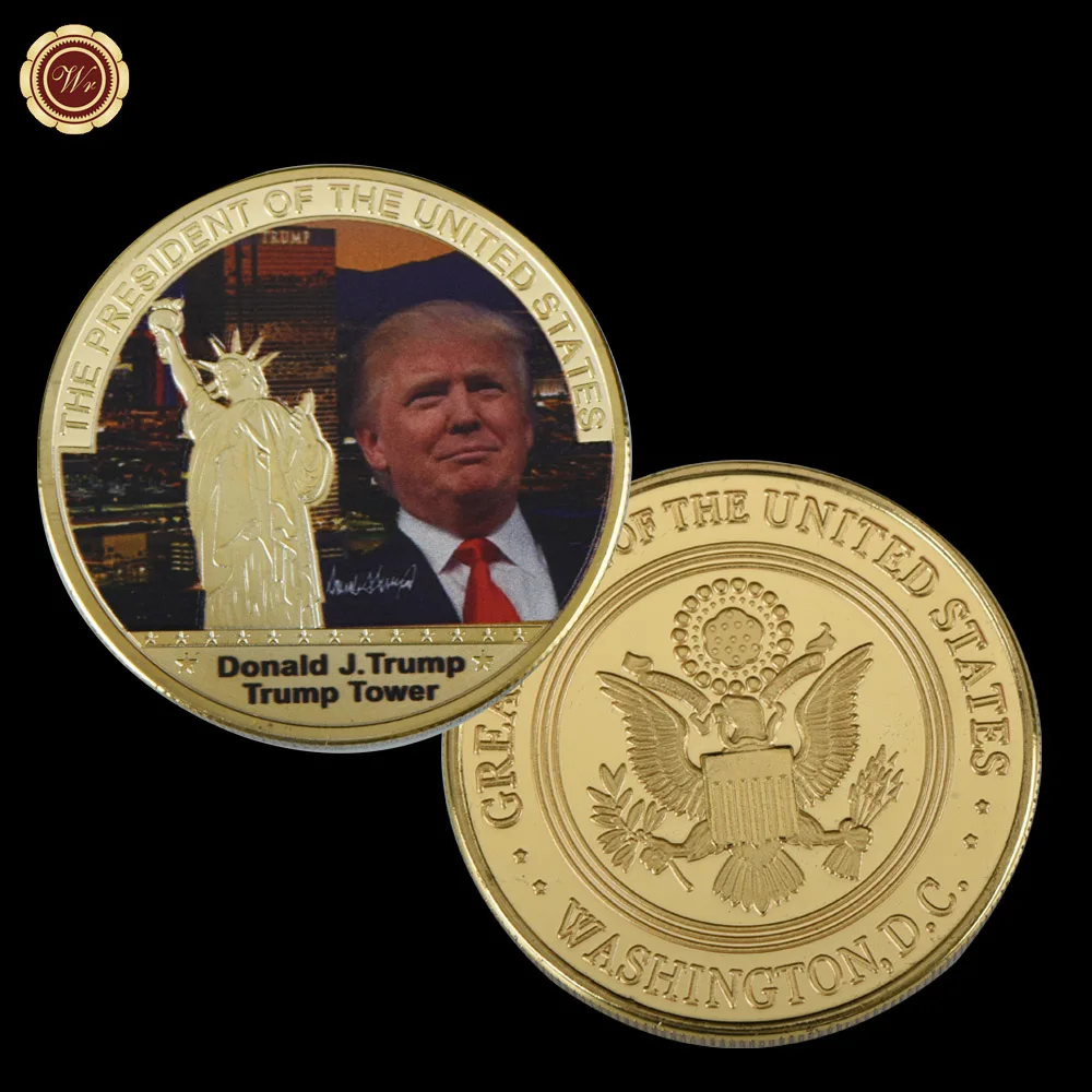 Только три дня 23% скидка WR 1 Шт. Золото Президент США Дональд Трамп Позолоченные