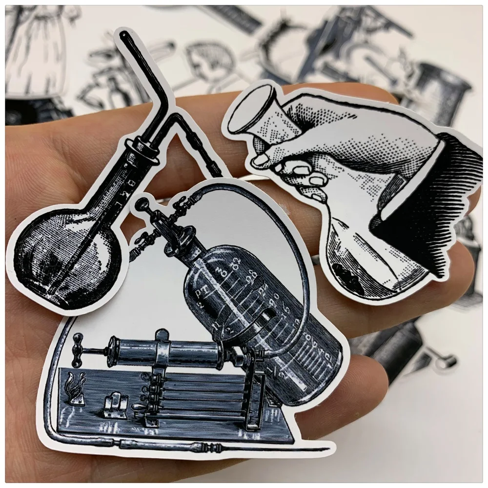 26 шт./упак. Винтаж лаборатории науки черный белый цвет Стикеры DIY ремесло