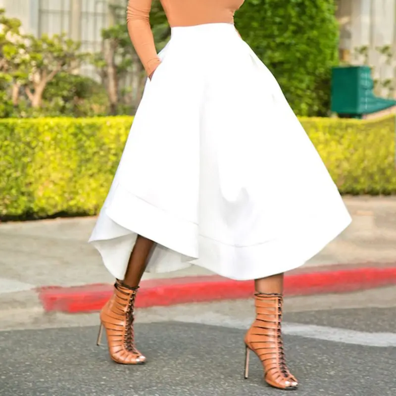 Белые женские юбки с высокой талией модные ассиметричные длинные для женщин