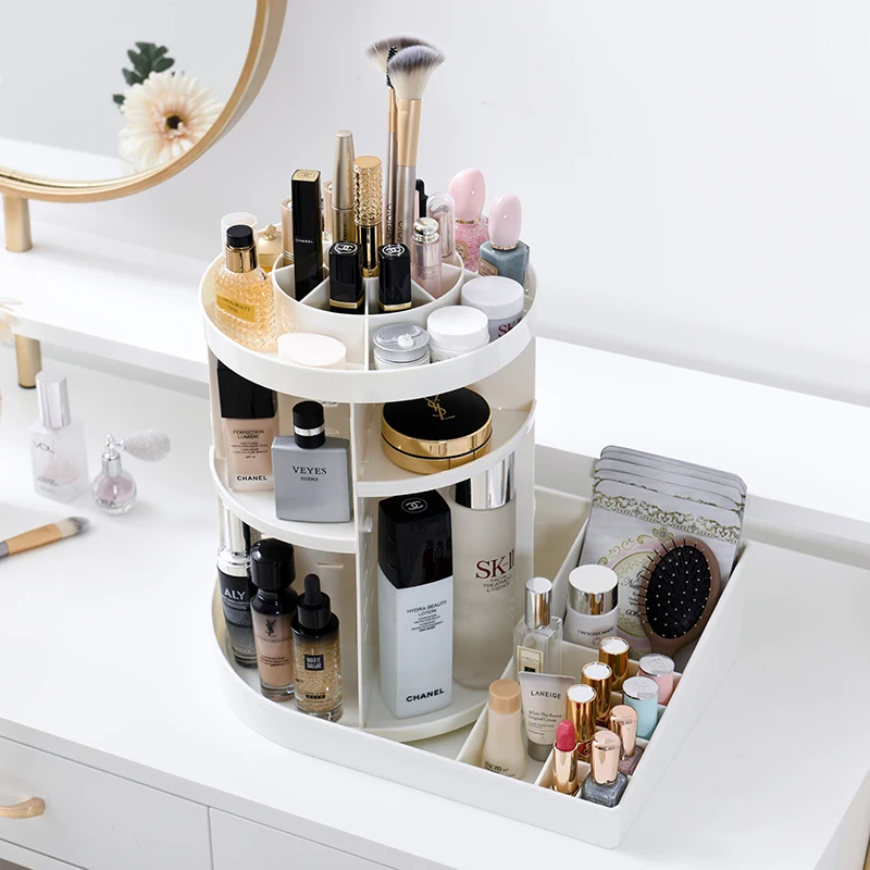 

360 Degree Rotating Makeup Organizer Transparent Acrylic Cosmetics Box Adjustable Rotating Stereo Storage Rack Display Stand