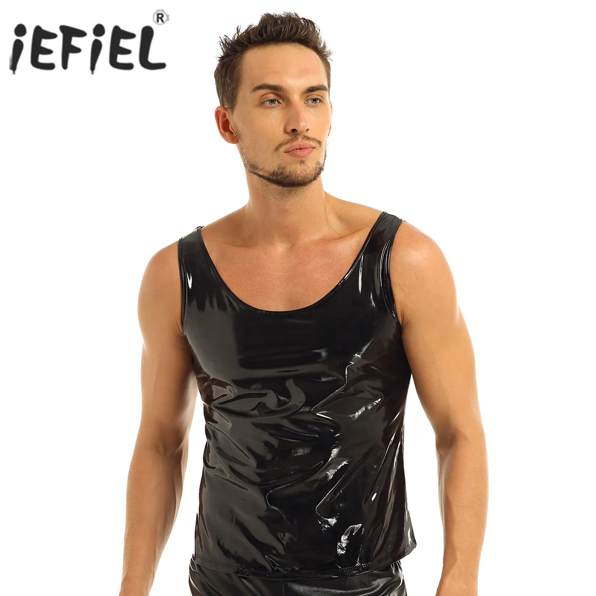 Мужские топы Wetlook из искусственной кожи крутой топ на бретелях облегающий жилет