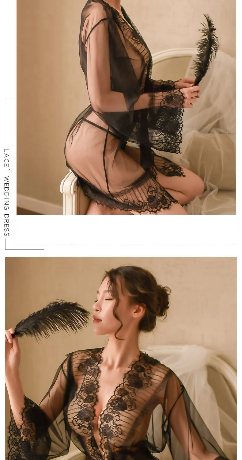 Одежда для невесты кружевной сексуальный банный халат Porno Женская одежда халат для невесты женские длинные халаты черный посмотрите на дешевое нижнее белье для женщин