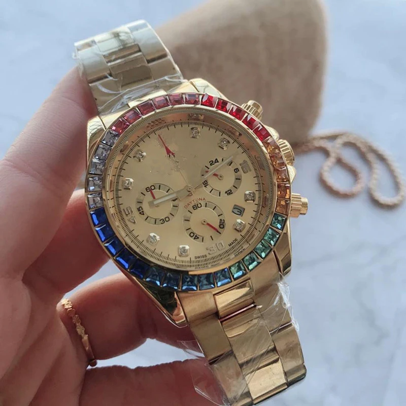 

Diamond Fashion Men's Watch 6 Hands Classic Running Sports Stainless Steel Quartz Wristwatch Luxury Business Waterproof Clock Q
