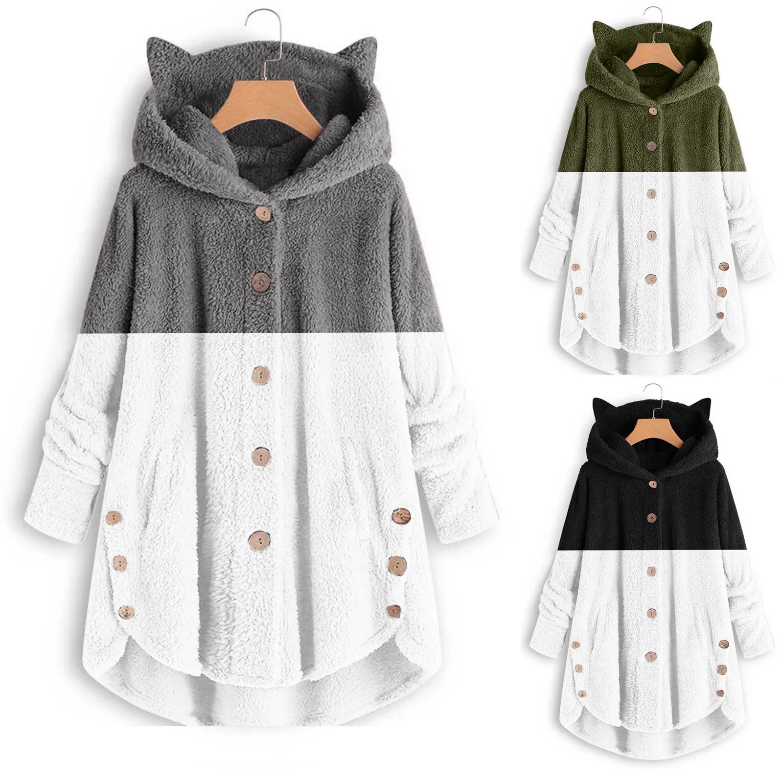

FREE OSTRICH Women's Sweatshirt Plus Size Button Plush Tops Hooded Loose Cardigan Wool Coat Winter Jacket Oversized Sweatshirt