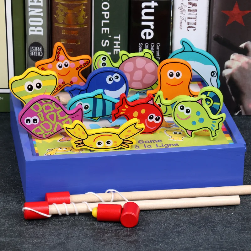 

Baby Fishing Game Educational Toys Wooden Magnetic Set Fish Game Cartoon Fishing Toy Child Birthday Gift Boy Girls