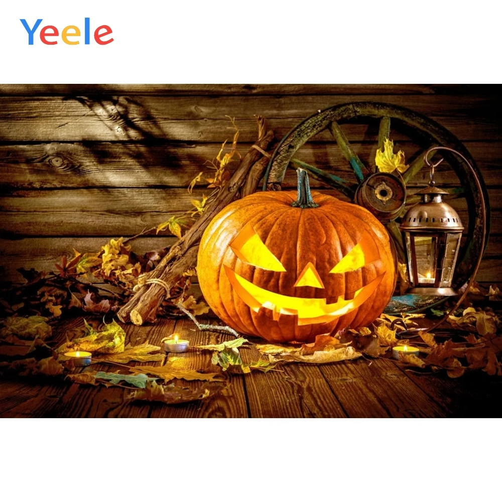 Yeele Фотофон Хэллоуин Тыква фонарь колесо осенние листья деревянный дом Виниловый