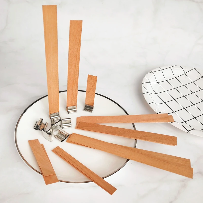 20-Piece Pack of Wooden Candle Wicks with Sustainer Tab - DIY Candle Making Supplies with Soy Paraffin Wax Wick for Family - XJ27 image 4