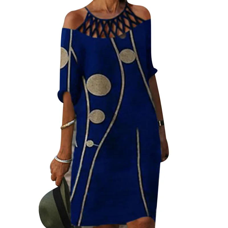 

Платье женское свободного кроя с полурукавами, модная повседневная ажурная одежда с цветочным принтом, с круглым вырезом, на лето