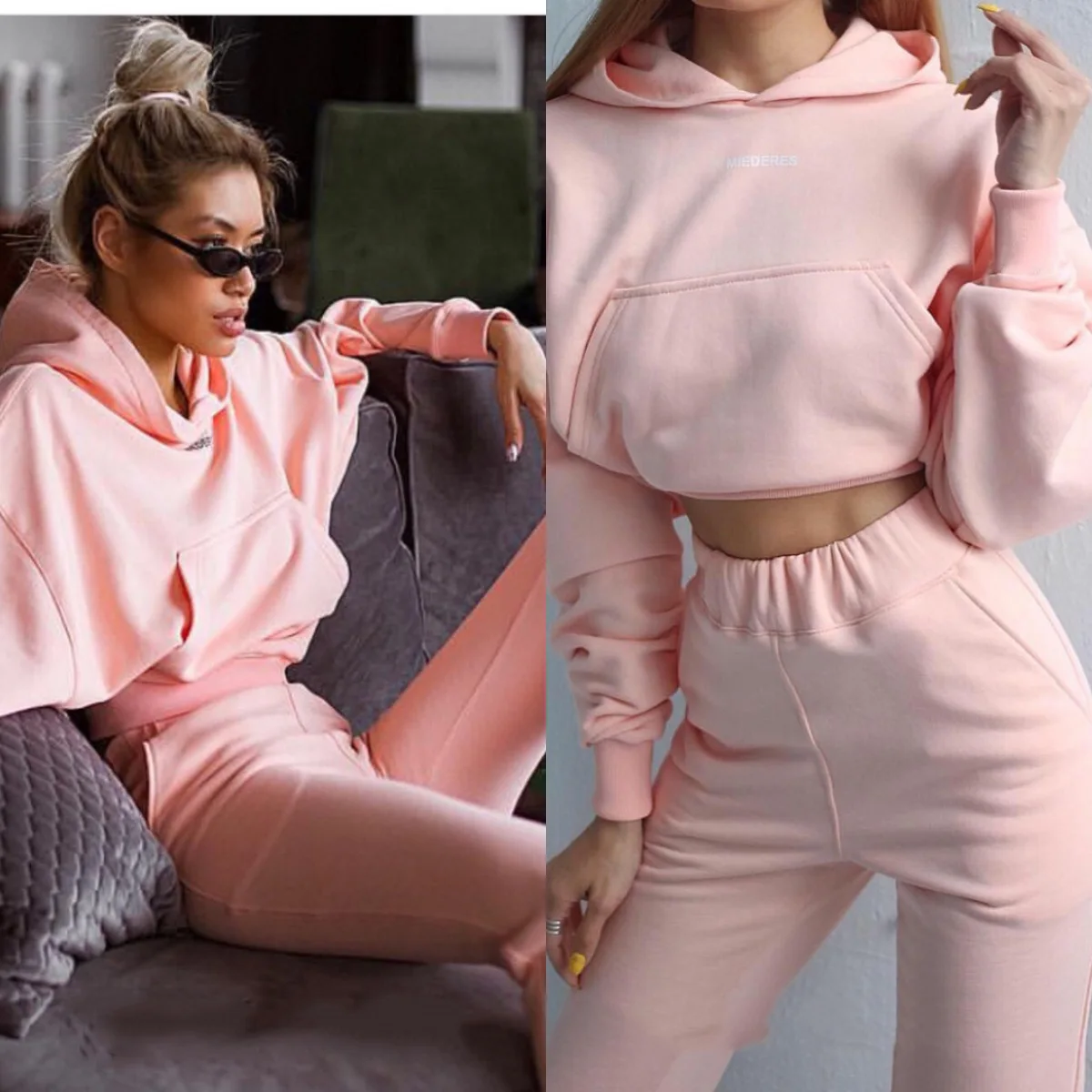 

Leisure Long Sleeve Suit Women'S Home Set Hooded Loose Street Style Women'S Two Piece Jogging Sets Autumn Winter 2020