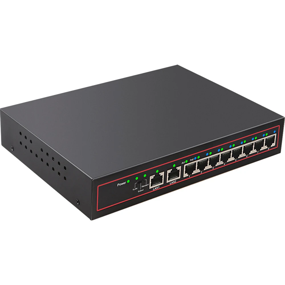 Коммутатор POE с 10 портами 48 В сетевой коммутатор Ethernet 8 PoE выключатель инъектор для