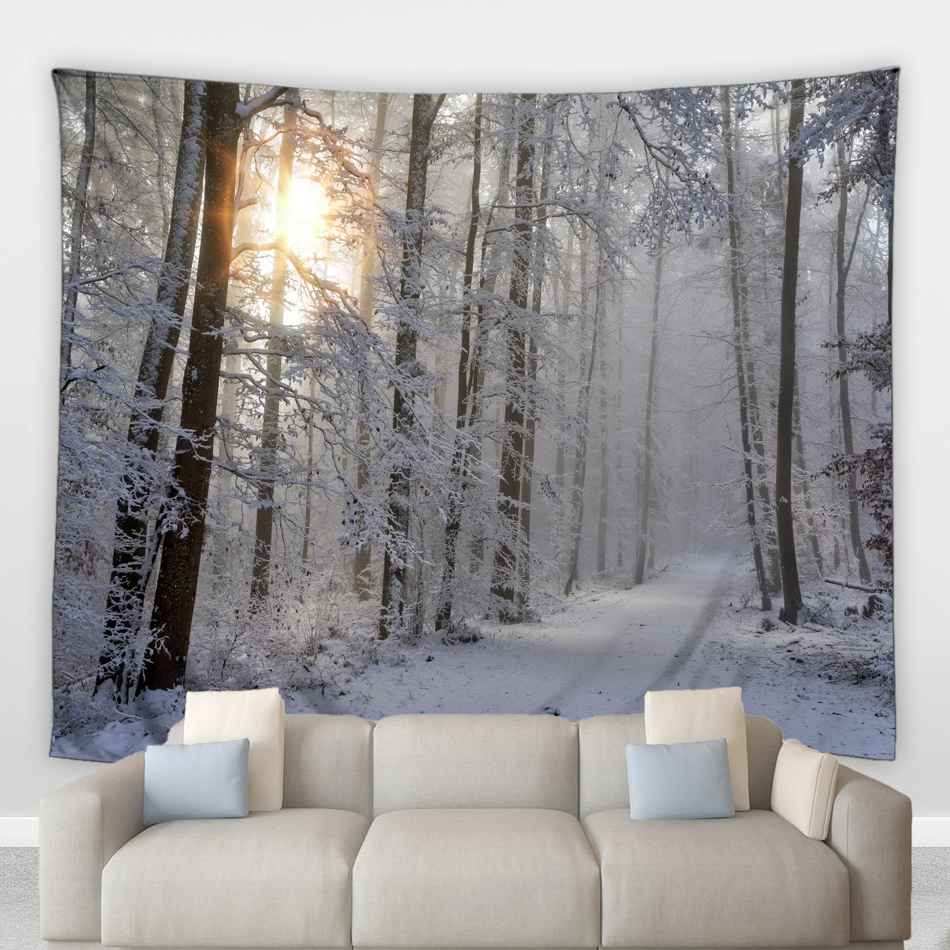 

Winter Forest Scenery Hippie Big tapestry Cute White Snowman Wood House Living And Dinning Room Patio Decor Wall Hanging Blanket