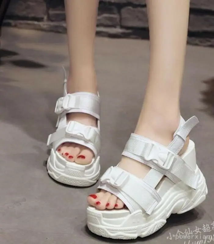 

Womens Summer Buckle Sneaker Sandals Open Toe Shoes Platform Wedge High Heels