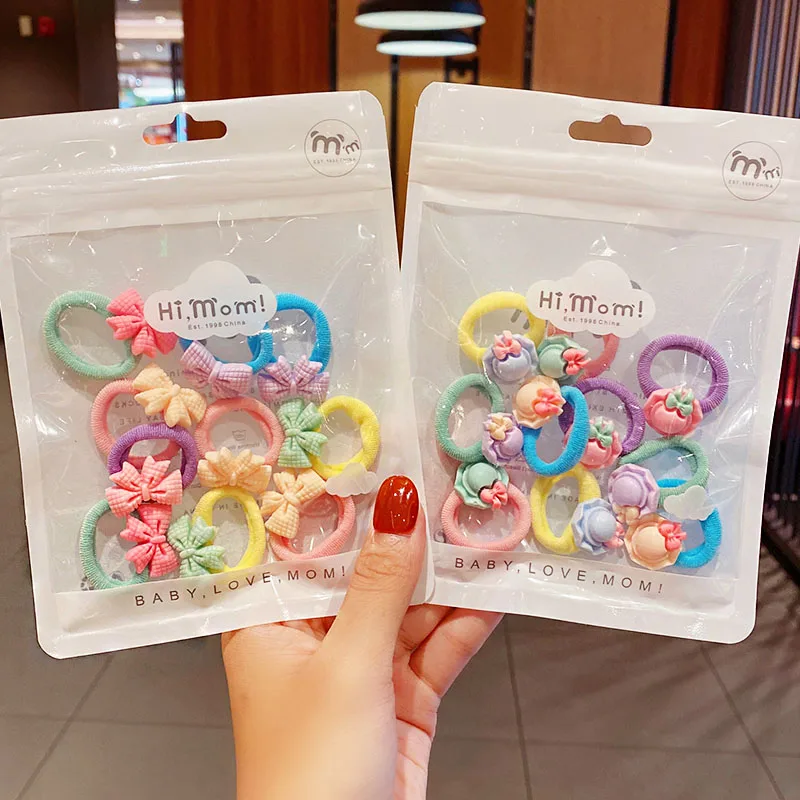 

10Pcs/Set Bag Packed Cute Cartoon Animals Flower Elastic Hair Bands For Girls Sweet Scrunchies Hair Tie Fashion Hair Accessories
