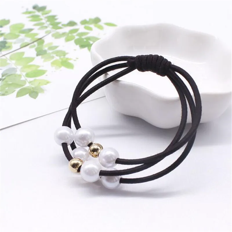 1PC rope 1 шт. аксессуары для волос женский модный стиль большой с цветами роз и жемчугом Стразы резинки для волос резинка для волос кольцо 5 цветов для девочек - Цвет: 1PC rope