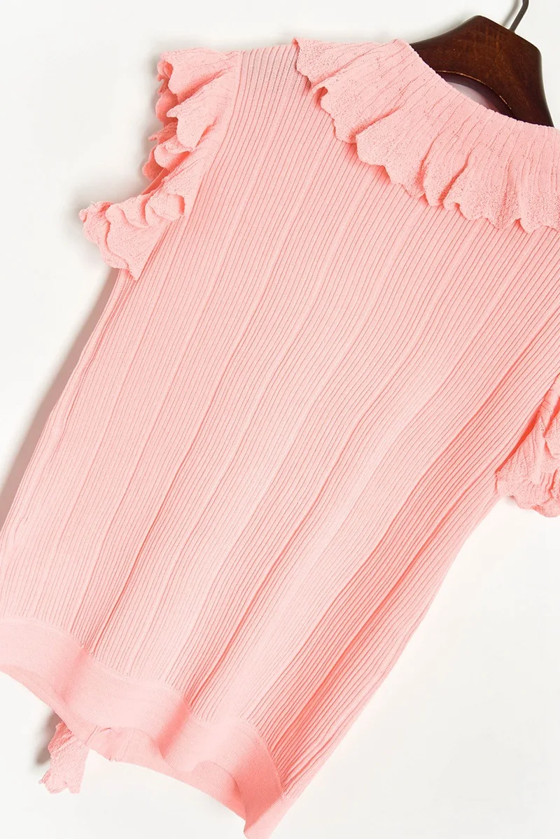 

New 2020 Thin Sweater t shirt Harajuku Women Knitted V-neck Ruffle Sleeveless Tee Shirt Femme Sexy Short High Quality V-neck Top
