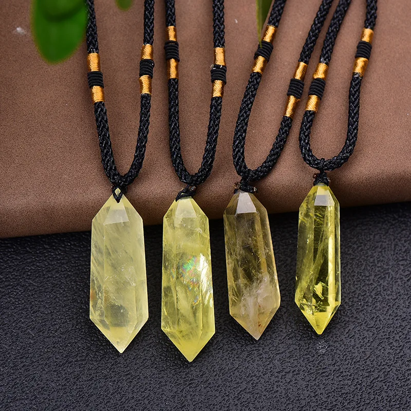 Natural Citrine Quartz Crystal Double Pointed Pendant Necklace Chakra Gemstone Healing